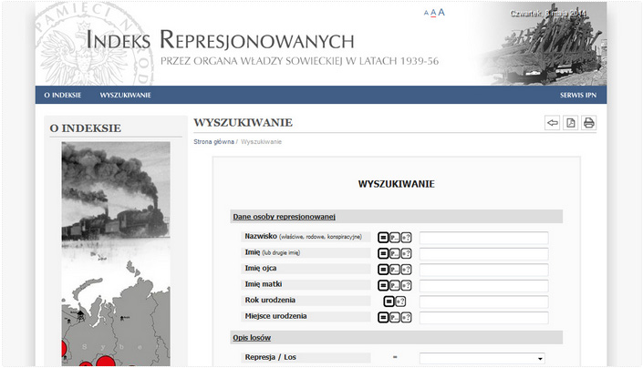 Indeks represjonowanych - link