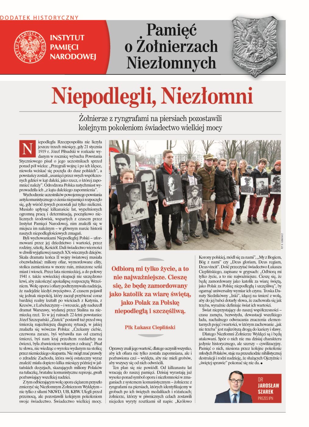 Pamięć o Żołnierzach Niezłomnych – dodatek historyczny do „Naszego Dziennika” - okładka