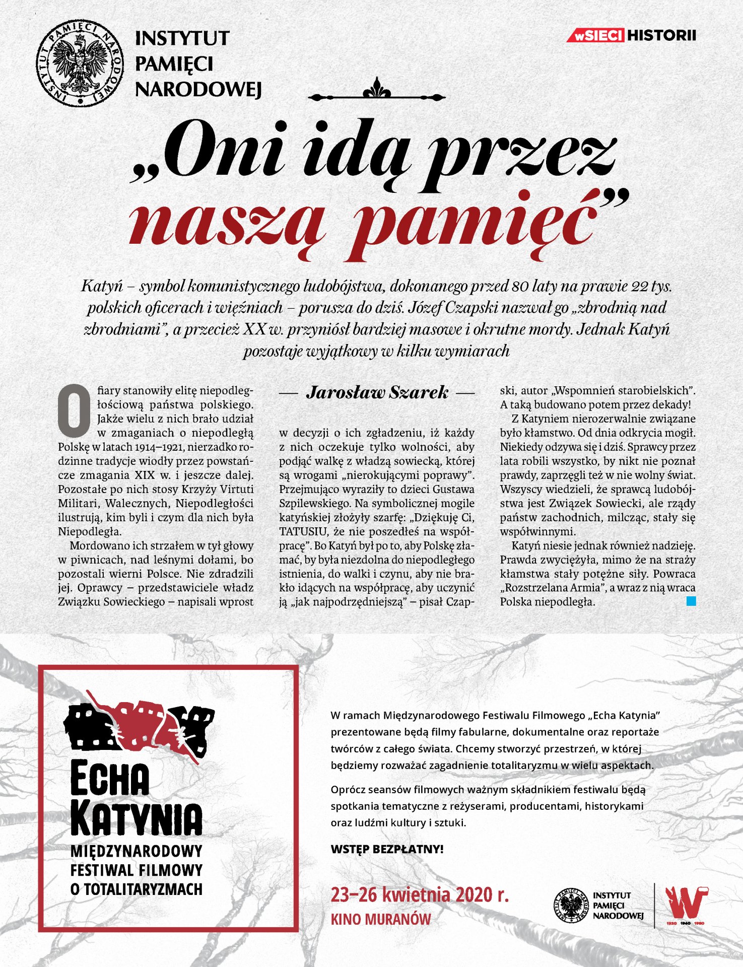 Oni idą przez naszą pamięć. Dodatek historyczny IPN do miesięcznika „wSieci Historii” nr 3–4/2020 - okładka