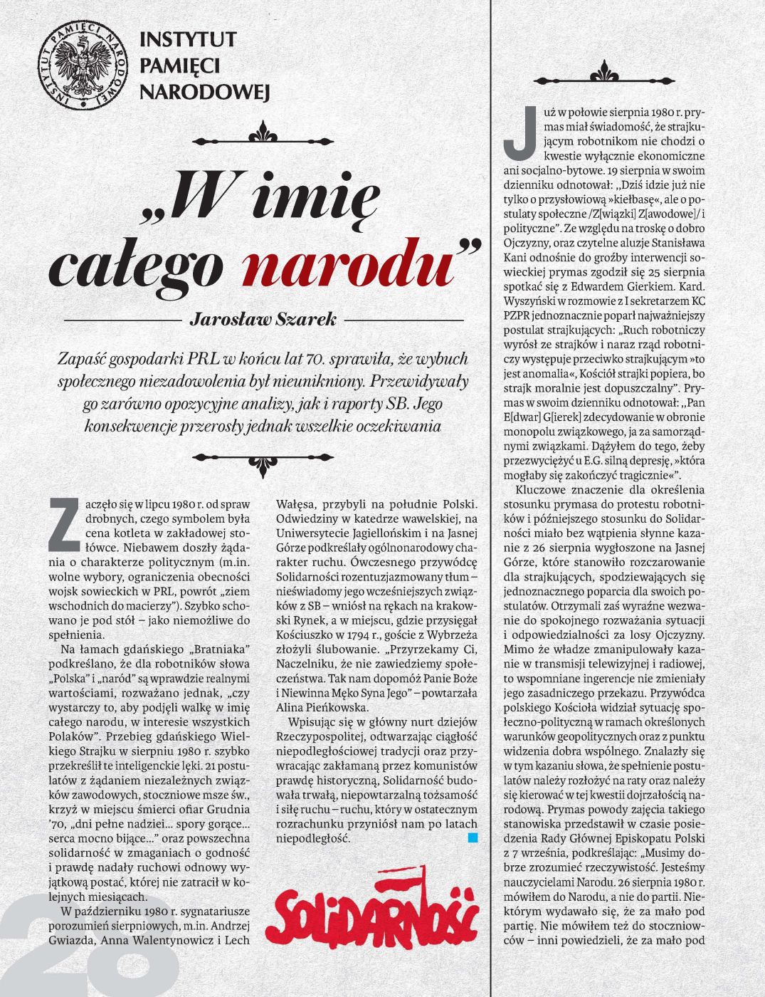 Dodatek historyczny o narodzinach Solidarności – „W Sieci Historii” nr 7-8/2020 - okładka