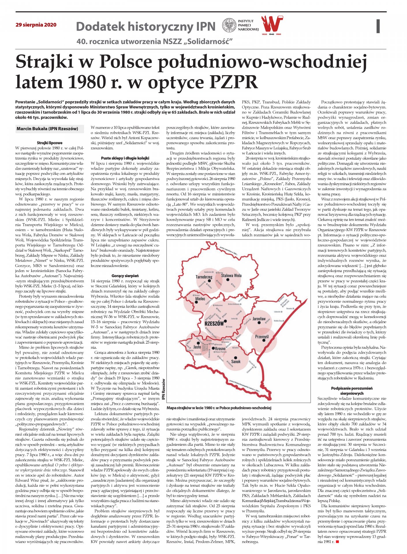 40. rocznica utworzenia NSZZ „Solidarności” – dodatek prasowy IPN Rzeszów - okładka