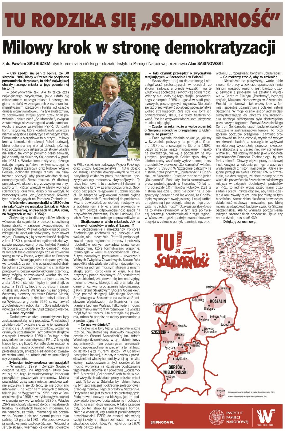 Tu rodziła się „Solidarność” – dodatek historyczny IPN do „Kuriera Szczecińskiego” – 28 sierpnia 2020 - okładka dodatku