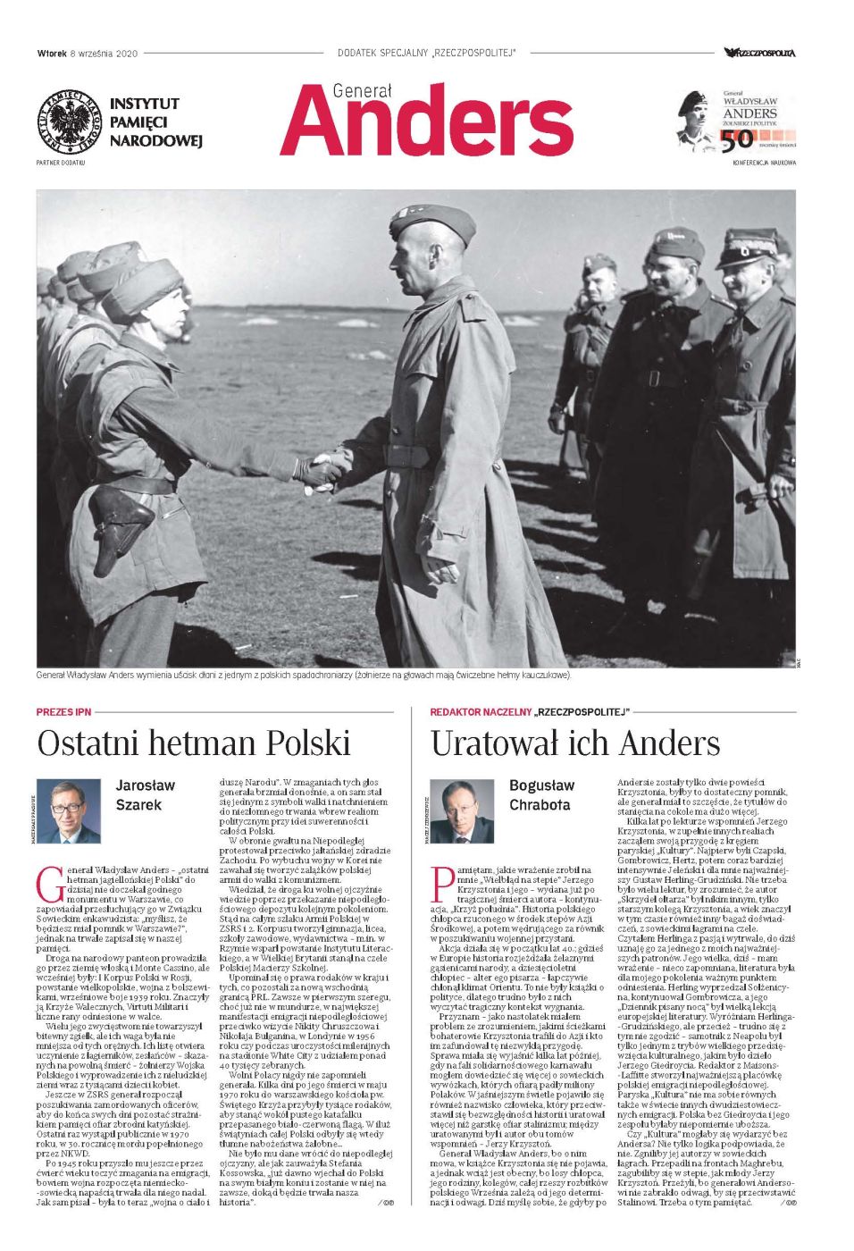 „Generał Anders” – dodatek do „Rzeczpospolitej” z 8 września 2020 - okładka