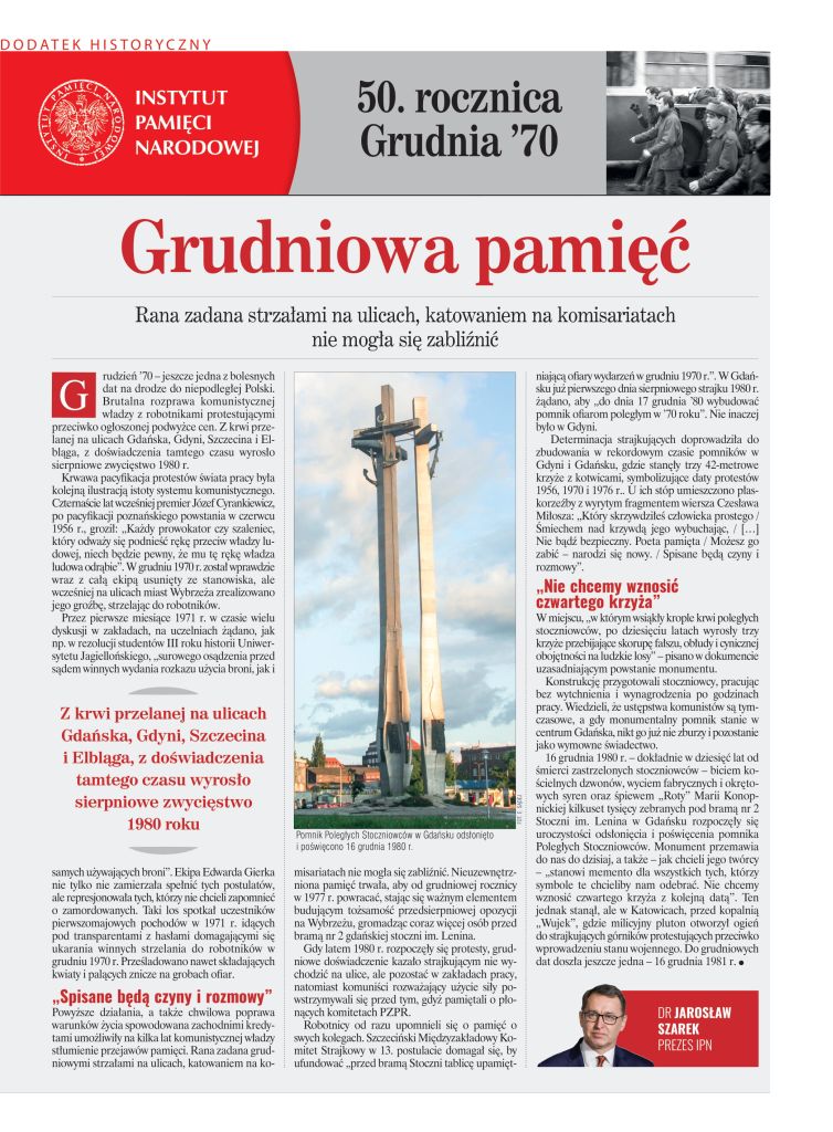 Dodatek prasowy IPN – 50. rocznica Grudnia ’70