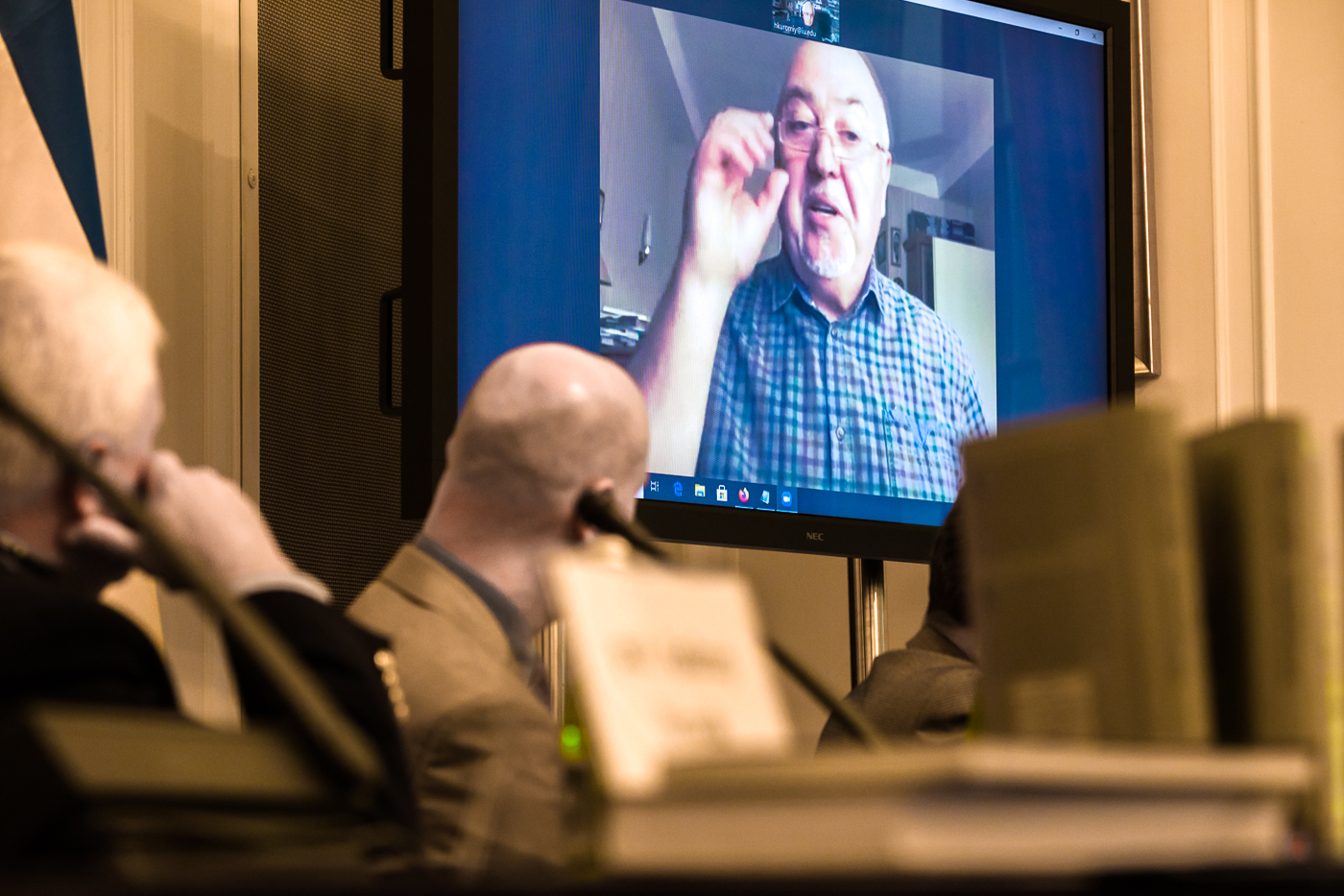 Na ekranie prof. Jurij Szapował – Warszawa, 14 września 2021. Fot Sławek Kasper (IPN) Na ekranie prof. Jurij Szapował – Warszawa, 14 września 2021. Fot Sławek Kasper (IPN)