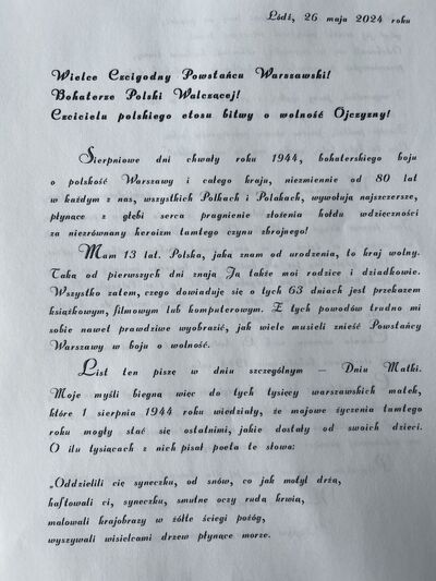 Rozstrzygnięcie konkursu „Powstańcy Warszawscy – Pamiętamy o Was!” – Warszawa, 18 czerwca 2024