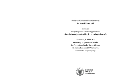 Zaproszenie na konferencję „Reminiscencje śmierci ks. Jerzego Popiełuszki”