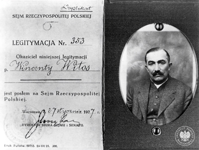 Duplikat legitymacji poselskiej Wincentego Witosa. Reprodukcja z wydawnictwa Krajowej Agencji Wydawniczej „Kronika Krakowska. Wincenty Witos”. Fot. ze zbiorów AIPN (IPNBU-1-4-5-5)