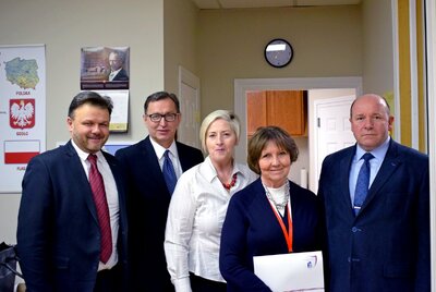 Spotkanie z Zarządem Zrzeszenia Nauczycieli Polskich w Ameryce – od lewej: dyrektor Biura Edukacji Narodowej IPN Adam Hlebowicz, prezes IPN Jarosław Szarek, wiceprezes ZNP w Ameryce Helena Sołtys i prezes ZNP Ewa Koch oraz dyrektor Oddziału IPN w Białymstoku Piotr Kardela – 15 stycznia 2018