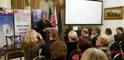Uroczystość otwarcia „Przystanku Historia IPN” w Chicago. Dyrektor Oddziału IPN w Białymstoku Piotr Kardela – 18 stycznia 2018