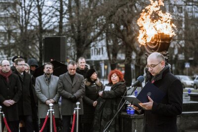 Uroczystości pod pomnikiem Bohaterów Getta w Warszawie – 29 stycznia 2018. Fot. Sławomir Kasper (IPN)