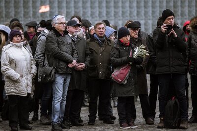 Uroczystości pod pomnikiem Bohaterów Getta w Warszawie – 29 stycznia 2018. Fot. Sławomir Kasper (IPN)