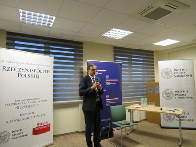 Wizyta delegacji IPN w Ambasadzie Polskiej w Mińsku. Prezes IPN dr Jarosław Szarek podczas wykładu na Przystanku Historia – 29 stycznia 2018