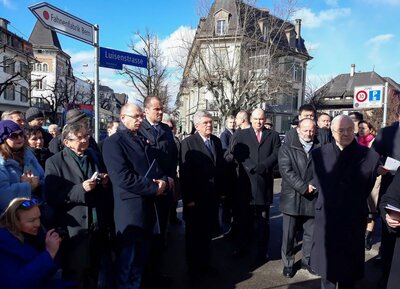 Odsłonięcie tablicy upamiętniającej polskich dyplomatów Juliusza Kühla i Konstantego Rokickiego – Berno (Szwajcaria), 12 lutego 2018