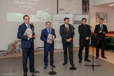 Konferencja prasowa IPN i MEN na temat „Operacji polskiej" NKWD oraz teki edukacyjnej IPN – Warszawa 13 lutego 2018. Marcin Jurkiewicz (IPN)