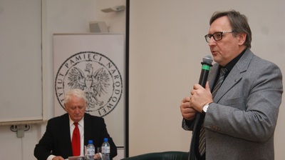 Spotkanie z cyklu „Bohaterowie zapomniani, niezłomni, niepodlegli” – Warszawa, 19 lutego 2018. Krzysztof Wyszkowski i Jędrzej Lipski