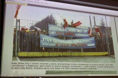 Spotkanie poświęcone bł. ks. Jerzemu Popiełuszce oraz NSZZ „Solidarność” Huty Warszawa – Warszawa, 17 kwietnia 2018. Fot. Aleksandra Wierzchowska (IPN)