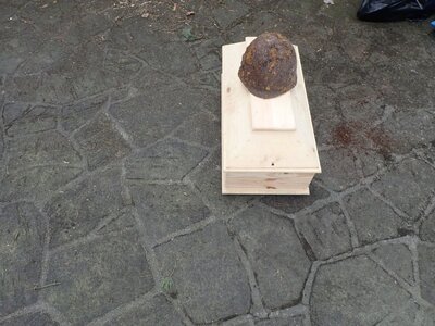 Kamionka (woj. opolskie) – trumna z odnalezionymi szczątkami żołnierza Armii Czerwonej na chwilę przed złożeniem do grobu na cmentarzu żołnierzy Armii Radzieckiej w Kędzierzynie-Koźlu. Fot. Piotr Kędziora-Babiński BUW IPN