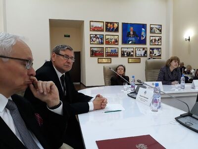 Konferencja na Kazachskim Uniwersytecie Narodowym, poświęcona 100. rocznicy odzyskania Niepodległości. Na zdj. Jan Sroka i Ryszard Grzeszczyk (Związek Sybiraków). Fot. Katarzyna Ratajczak-Sowa (IPN)