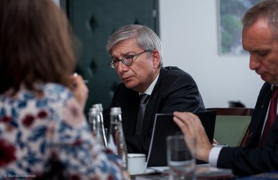 Spotkanie wiceprezesa IPN Krzysztofa Szwagrzyka z prezydentem Światowego Kongresu Ukraińców Eugenem Czolijem – Warszawa, 5 czerwca 2018. Fot. Marcin Jurkiewicz (IPN)