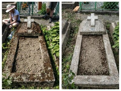 Mogiła przed i po uprzątnięciu (fot. Anna Żukowska)