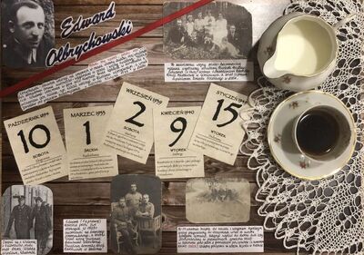 Bohater Edward Olbrychowski – praca wykonana przez Weronikę Mstowską i Weronikę Rozwadowicz. Opiekun Anna Horwat. XXVI LO w Łodzi.