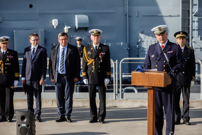 Wiceadm. Jean-Louis Lozieru, dowódca okręgu i strefy Atlantyku, prefekt morski Atlantyku-Brest – Port Wojenny w Brest (Francja), 25 września 2018. Fot. sk/IPN