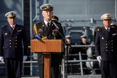 Kadm. Jarosław Ziemiański, Inspektor Marynarki Wojennej – Port Wojenny w Brest (Francja), 25 września 2018. Fot. sk/IPN
