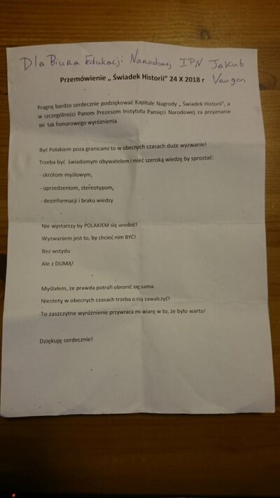 Tekst wystąpienia Jakuba Vaugona