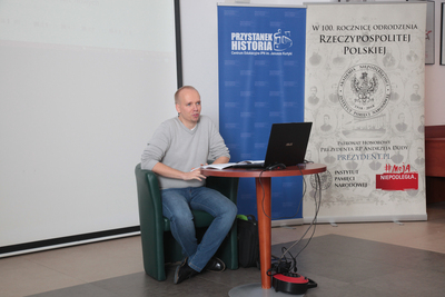 O Ignacym J. Paderewskim opowiedział Tomasz Dzięgielewski z Archiwum Akt Nowych – 7 listopada 2018. Fot. Piotr Życieński (IPN)