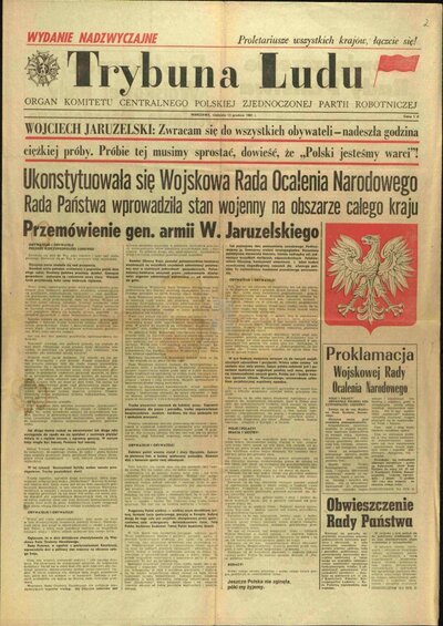 Nadzwyczajne wydanie „Trybuny Ludu” z 13 grudnia 1981 r. IPN BU 01480/395