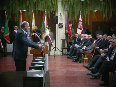 Wystąpienie wiceprezesa IPN Mateusza Szpytmy podczas obchodów 145 rocznicy urodzin Wincentego Witosa – Wierzchosławice, 20 stycznia 2019. Fot. Tomasz Kowalski