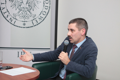 Wykład dr. hab. Mirosława Szumiły w Klubie Historycznym im. gen. Stefana Roweckiego „Grota” – Warszawa, 12 marca 2019. Fot. Piotr Życieński (IPN)