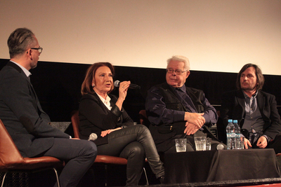 Panel dyskusyjny „»Jakbym Boga szukała…« Pokoleniowe konsekwencje zbrodni totalitarnych” 
Od lewej: Marcin Wikło, Maria Leśnikowska, Witold Mieszkowski, Arkadiusz Gołębiewski. Fot. Piotr Życieński (IPN)