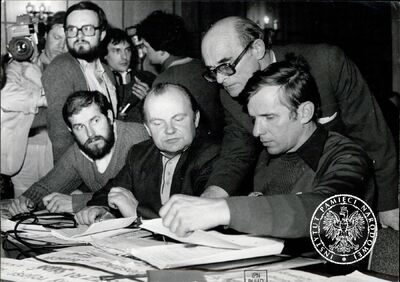 Działacze chłopskiej Solidarności w Sądzie Najwyższym w Warszawie, w czasie drugiej rozprawy rewizyjnej o rejestrację (Archiwum IPN)