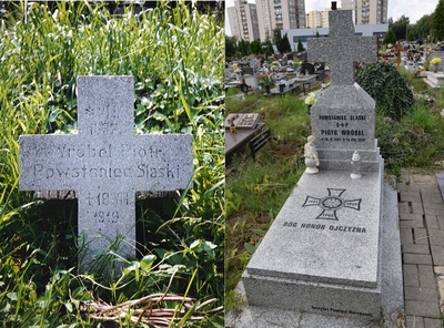 Grób Piotra Wróbla przed i po remoncie