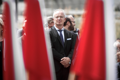 Uroczystości przy pomniku Ofiar Ludobójstwa dokonanego przez ukraińskich nacjonalistów na obywatelach II RP oraz przy pomniku 27. Wołyńskiej Dywizji Piechoty AK przy Skwerze Wołyńskim. Fot. Sławek Kasper (IPN)