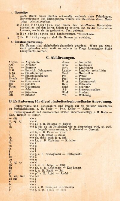 Jedna z pierwszych stron księgi gończej z objaśnieniami