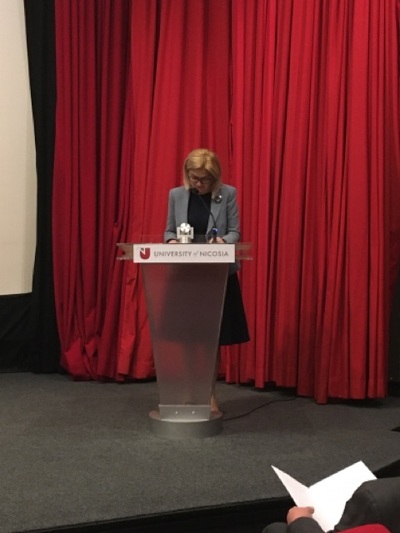 Ambasador RP w Republice Cypryjskiej Irena Lichnerowicz-Augustyn na pokazie filmu „Paszporty Paragwaju” w Nikozji – 27 stycznia 2020. Fot. Ambasada RP w Nikozji