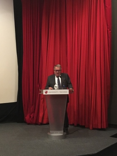 Wiceprezes IPN Jan Baster na pokazie filmu „Paszporty Paragwaju” w Nikozji – 27 stycznia 2020. Fot. Ambasada RP w Nikozji