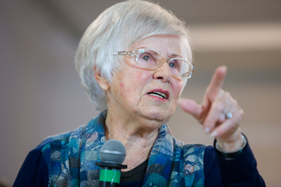 Ada Krystyna Willenberg podczas konferencji prasowej poprzedzającej otwarcie wystawy – Warszawa, 28 stycznia 2020. Fot. Sławek Kasper (IPN)