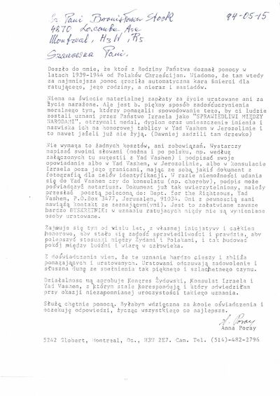 List do rodziny jednego z uratowanych (fot. Archiwum IPN)