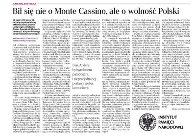 Małgorzata Ptasińska: „Bił się nie o Monte Cassino, ale o wolność Polski” – „Rzeczpospolita”, 12 maja 2020