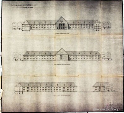 Niezrealizowany projekt jednego z gmachów „nowej komendantury”, mający powstać przy ulicy Topolowej obok obozu macierzystego (źródło: www.auschwitz.org)