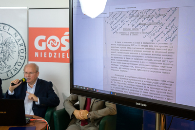 Dr Andrzej Grajewski podczas konferencji prasowej w 40 rocznicę powstania Solidarności – Warszawa, 26 sierpnia 2020. Fot. Sławek Kasper (IPN)