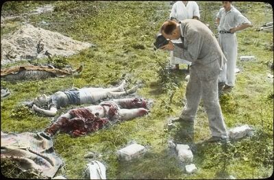 Ofiary bombardowania w pobliżu domu mieszkalnego przy Żelaznej 99, 8 września 1939.  (AIPN/Kolekcja Juliena Bryana w Warszawie. AIPN/Julien Bryan Collection in Warsaw)