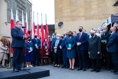 Odsłonięcie tablicy upamiętniającej Kornela Morawieckiego oraz innych członków „Solidarności Walczącej – Warszawa, 30 września 2020. Fot. Sławek Kasper (IPN)