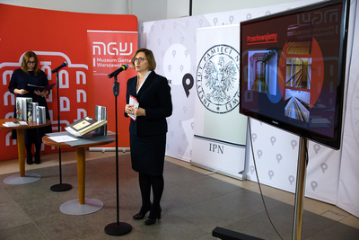 Konferencja prasowa IPN i Muzeum Getta Warszawskiego dotycząca przekazania oryginału raportu Jürgena Stroopa w depozyt wystawy stałej muzeum – 12 listopada 2020. Fot. Sławek Kasper (IPN)