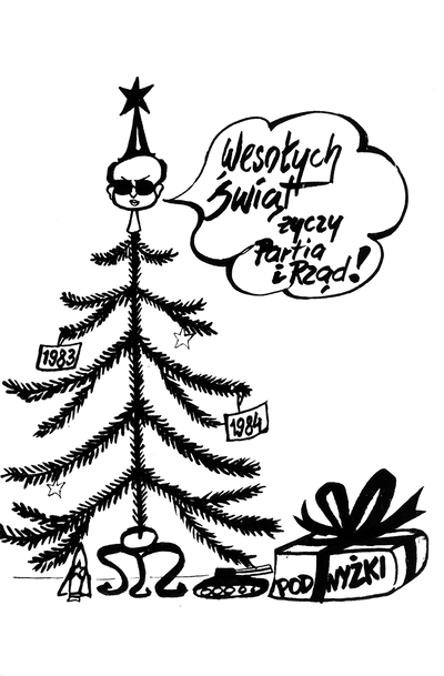 Kartka świąteczna z lat osiemdziesiątych XX wieku. AIPN Rzeszów. Darowizna przekazana przez Annę Leszczyńską