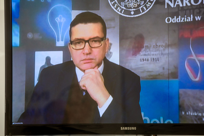 Dr Dariusz Iwaneczko, dyrektor Oddziału IPN w Rzeszowie podczas dyskusji „Zielona Solidarność – nowa opozycja na wsi czy nawiązanie do PSL?” – 22 stycznia 2021. Fot. Sławek Kasper (IPN)